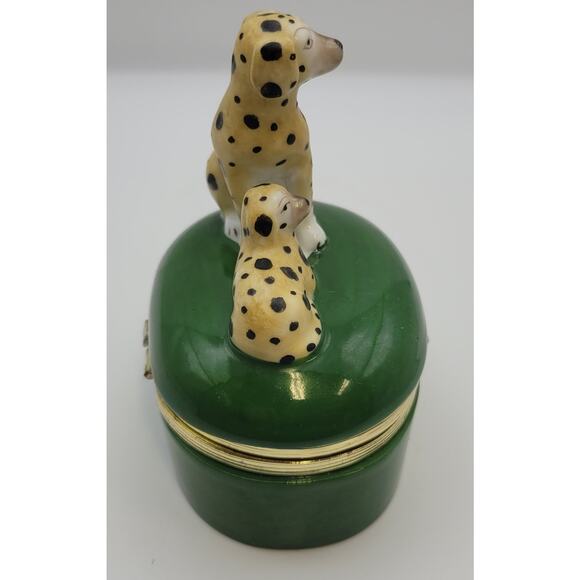 Vintage 1985 - Fitz And Floyd Dalmatian Dog Green Hinged Trinket Box 4.5" - Picture 7 of 16